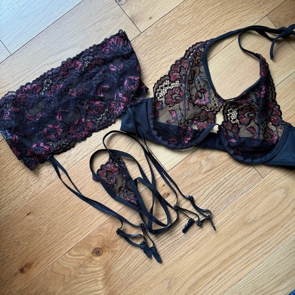 None Other - Black and Red Lace Lingerie Set